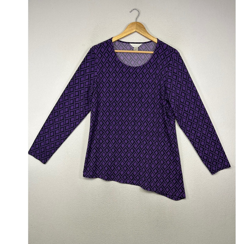 Geometric Mod Christopher & Banks Women Large Purple Long Sleeve Sharkbite Tunic